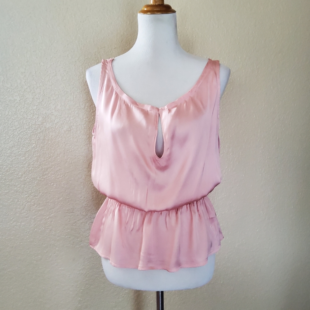 Red Haute Ruffle Hem Tank Silky Satin Top S Pink New